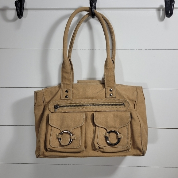 EUC Tommy Hilfiger Tan Canvas Shoulder Bag Women's Purse - Picture 1 of 12